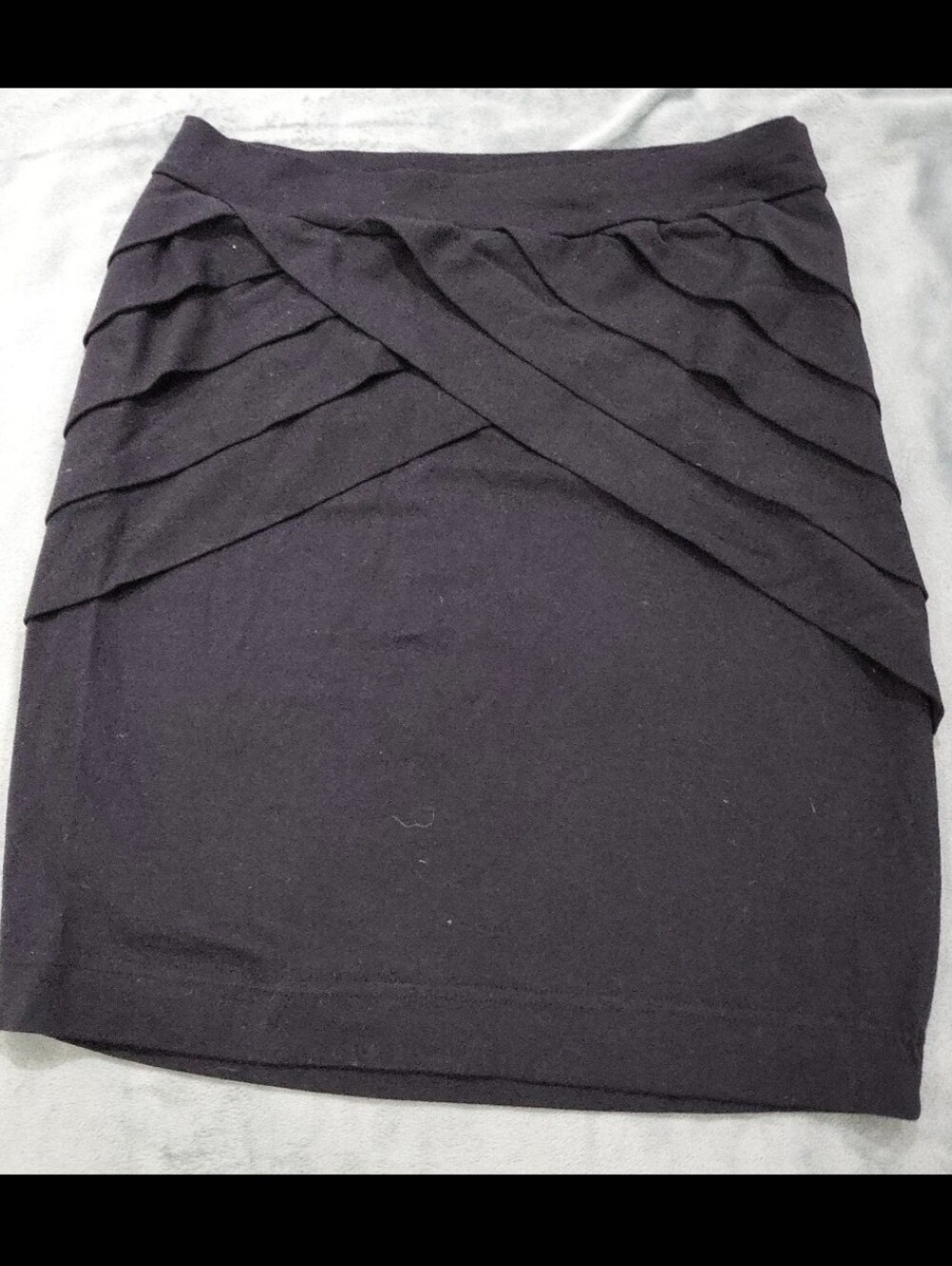 Forever 21 Black Crossover Ruched Mini Skirt Size L Stretch Cotton Blend